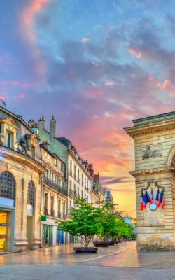 the guillaume gate at sunset in dijon, france