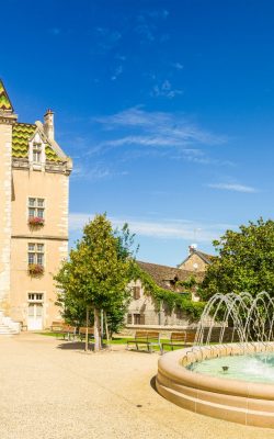 panorama of town hall meursault, france