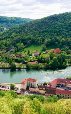 landscape from citadel of besancon with river doubs in bourgogne