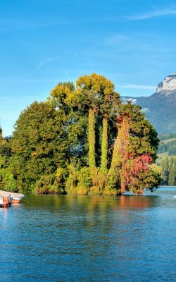 lake annecy with picturesque old park. haute savoie, french alp