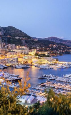 monaco yacht port at dusk
