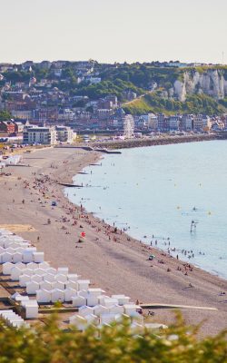 scenic view to mers les bains and le treport, fishing villages in normandy, france