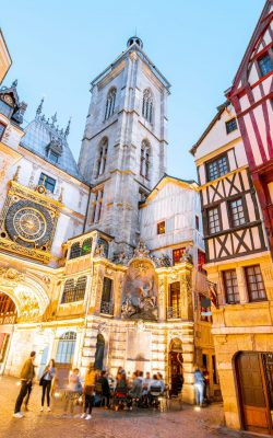 night view of the old town in rouen city, france