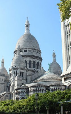 low angle shot of the famous basilica of the sacred heart of paris, france
