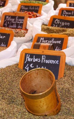 choice of french spices (herbes de provence) in white bags. name