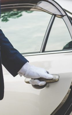 businessman handle limousine door car
